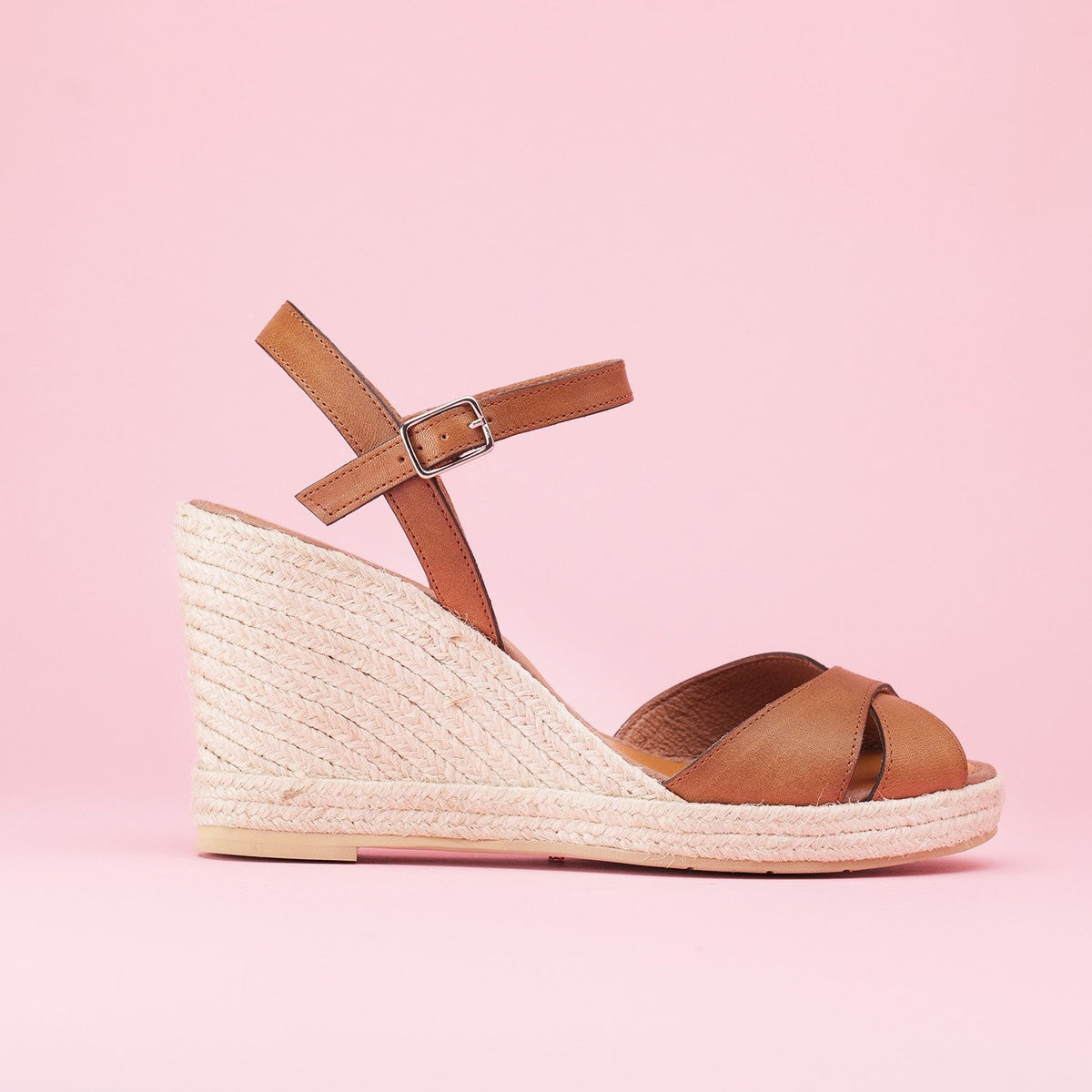 Espadrille compensee en cuir tabac Mon Soulier