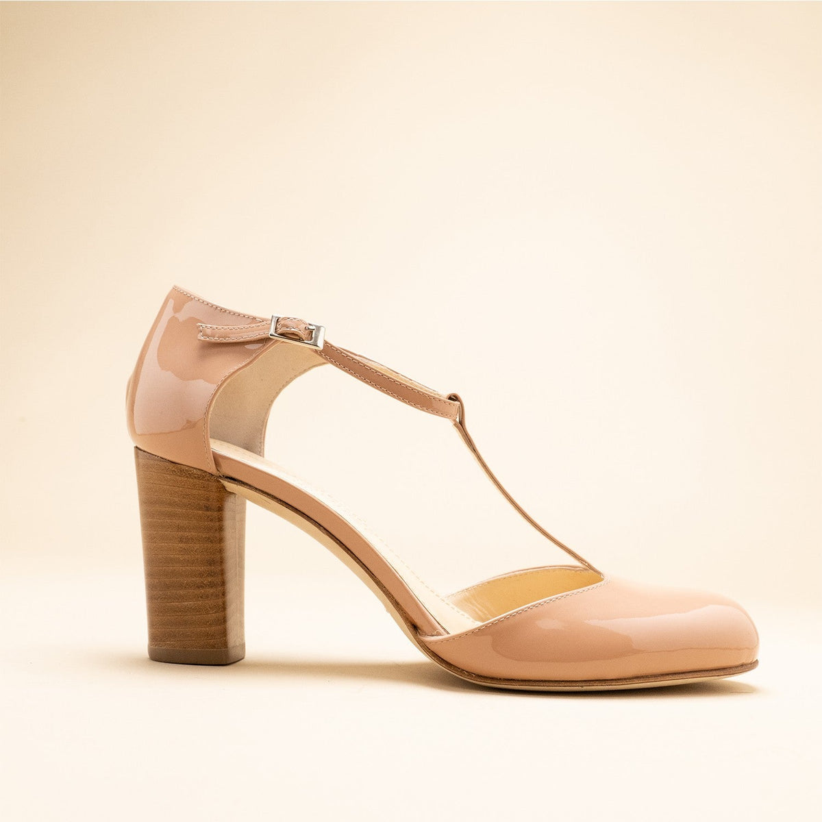 Rose Chaussures Salome Talon Cm Salomé Cuir Vernis Rose Poudré