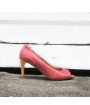 Pink leather open toe pump made in Italy 