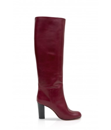 Burgundy calf leather knee high boots DOUN