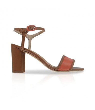 Orange and brown leather ankle strap sandal JERSEY