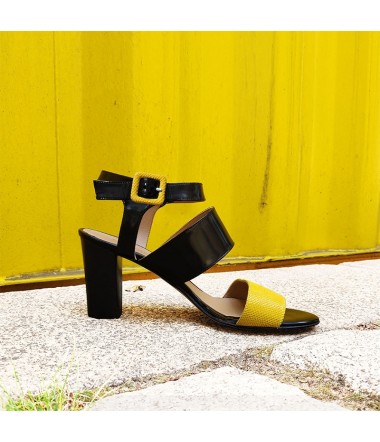 Sandale cuir jaune et noir RIO