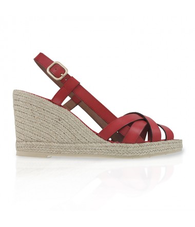 Red leather espadrille wedge sandals GRENADE