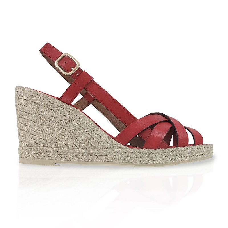 Red leather espadrille wedges