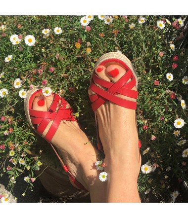 Red leather espadrille wedges