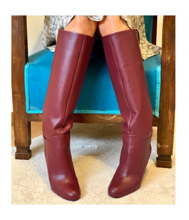 Burgundy calf leather knee high boots DOUN