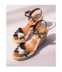 Gold leather wedge ankle strap sandal