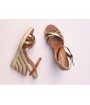 Gold and camel leather wedge espadrilles 