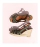 Khaki leather espadrille wedge sandals GRENADE