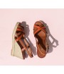 sandales compensées corde cuir bicolore