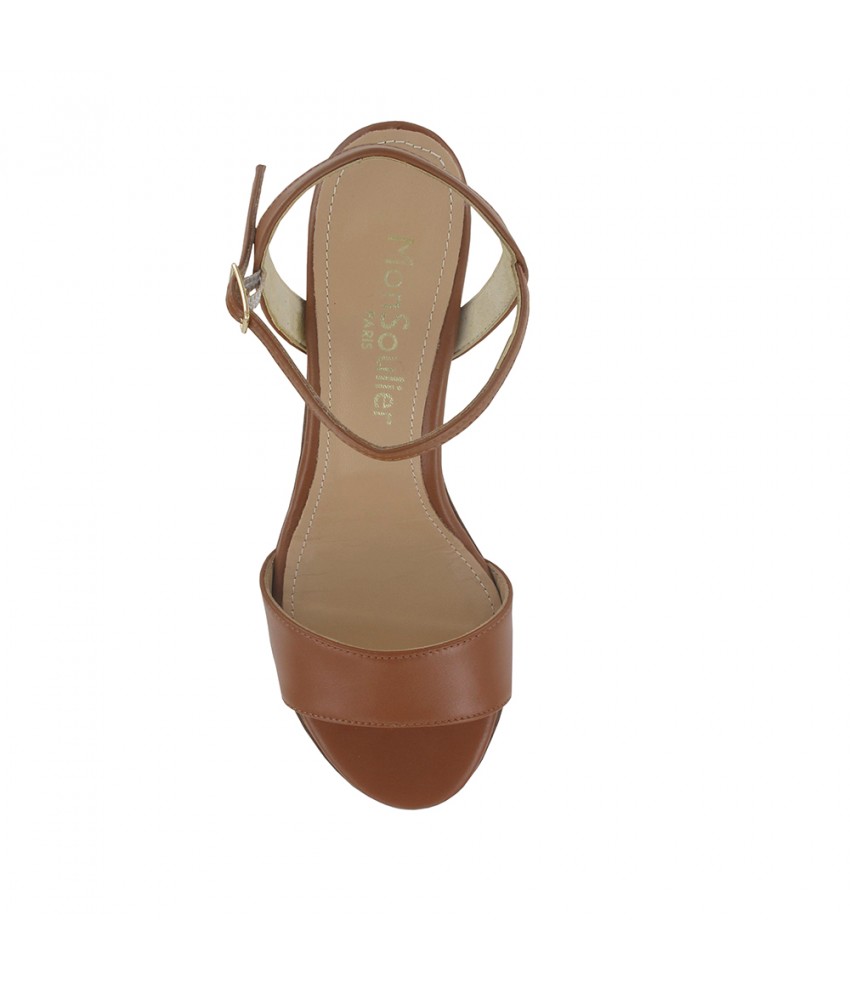 Sandale petit talon cuir marron chaussures femme fabrication italie