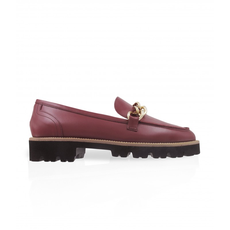 Burgundy rubber sole woman loafers