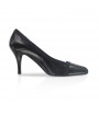 Black leather low heel stiletto pump made in Italy 