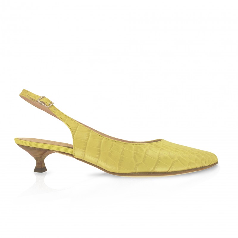 Yellow leather kitten heel slingback made in Italy 