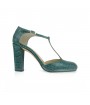 Green leather t strap pump  JUSTINE