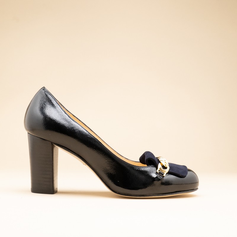 Black patent heel loafers