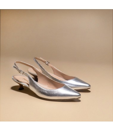 Silver leather kitten heel slingback made in Italy 