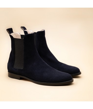 Navy blue suede leather woman chelsea boots