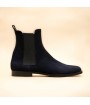 navy blue leather woman chelsea boots