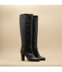 Women black leather knee high boots 
