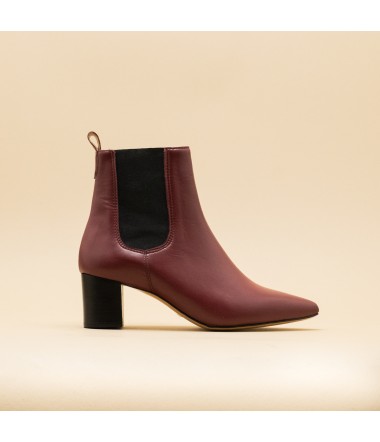 Chelsea boots petit talon cuir bordeaux italie