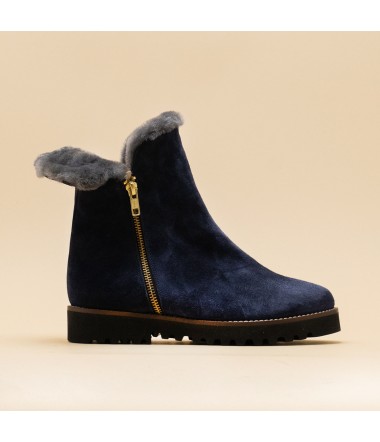 Navy blue calf leather ankle boots SUZON