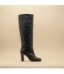 Women black leather knee high boots 