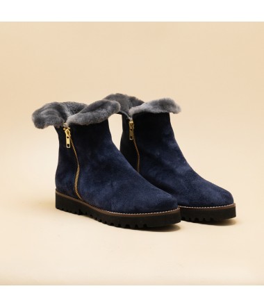 Navy blue calf leather ankle boots SUZON