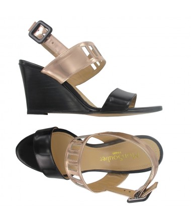 Black leather wedge sandals