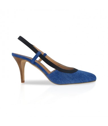 Blue denim pointy slingback pump made in Italy 