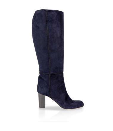Navy blue suede leather knee high boots SYLVIE