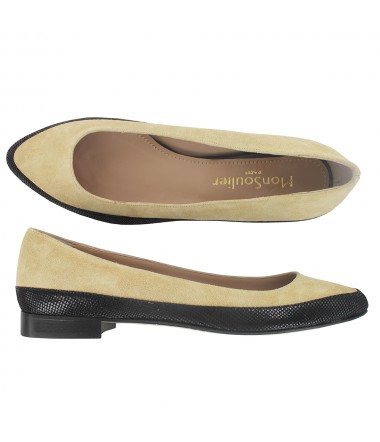 Black leather and beige suede pointy toe ballet flat LOUIS