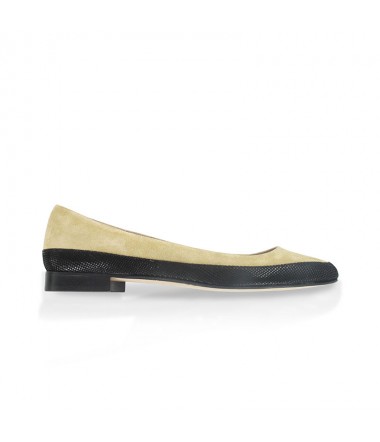 Black leather and beige suede pointy toe ballet flat LOUIS
