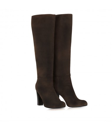 Brown suede leather knee high boot  DOUN