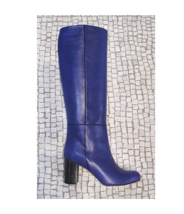 Indigo blue leather knee high boots