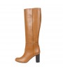 Beige leather knee high boots