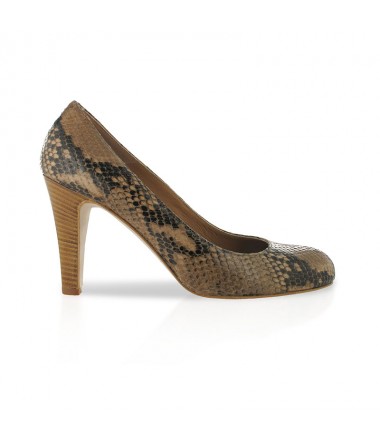 Python beige printed leather pump  made in Italy 
