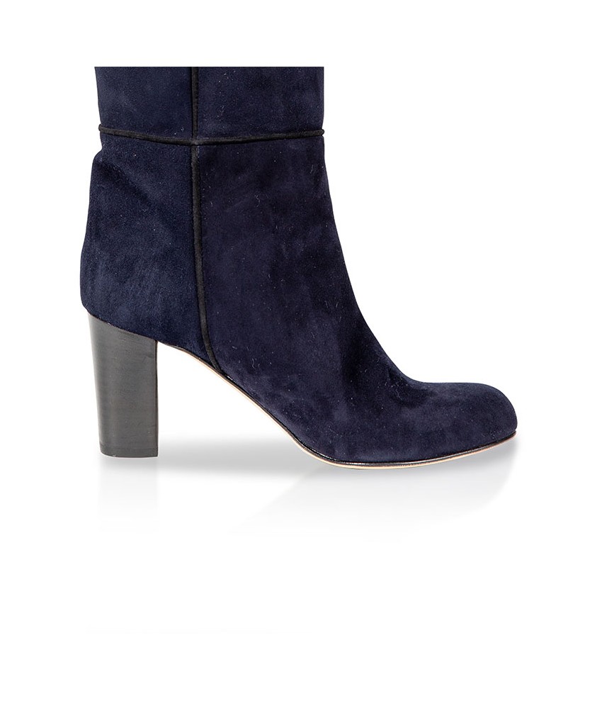 Navy blue suede leather knee high boots women shoes made in Italy