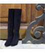 Navy suede knee high boots made in Italy