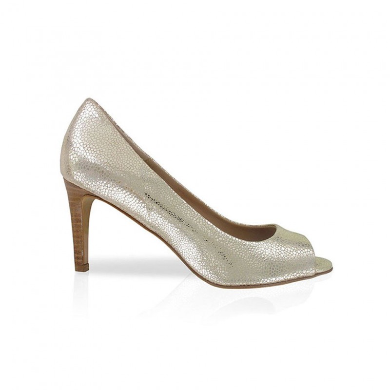 Gold leather open toe pump made in Italy 