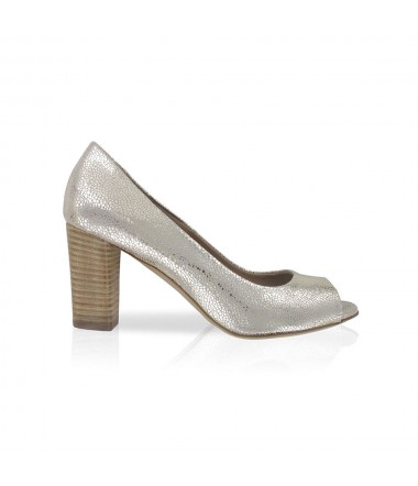 Gold leather open toe pump  made in Italy 