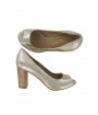 Gold leather open toe pump  made in Italy 