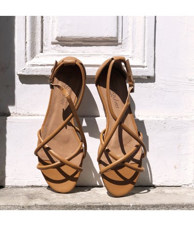Brown leather strap flat sandal CASA