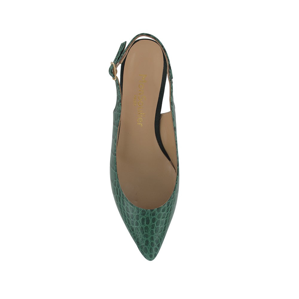 Escarpin petit talon cuir vert fabrication italie 