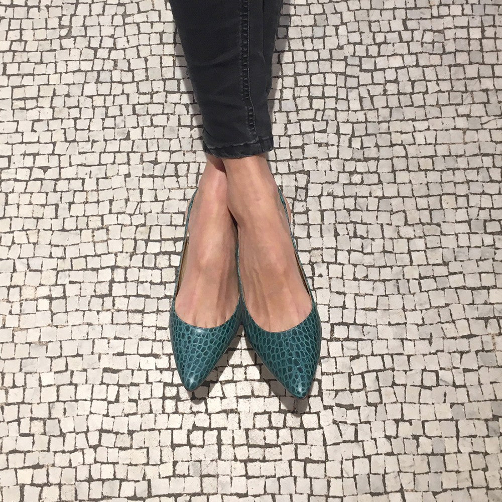 Escarpin petit talon cuir vert fabrication italie 