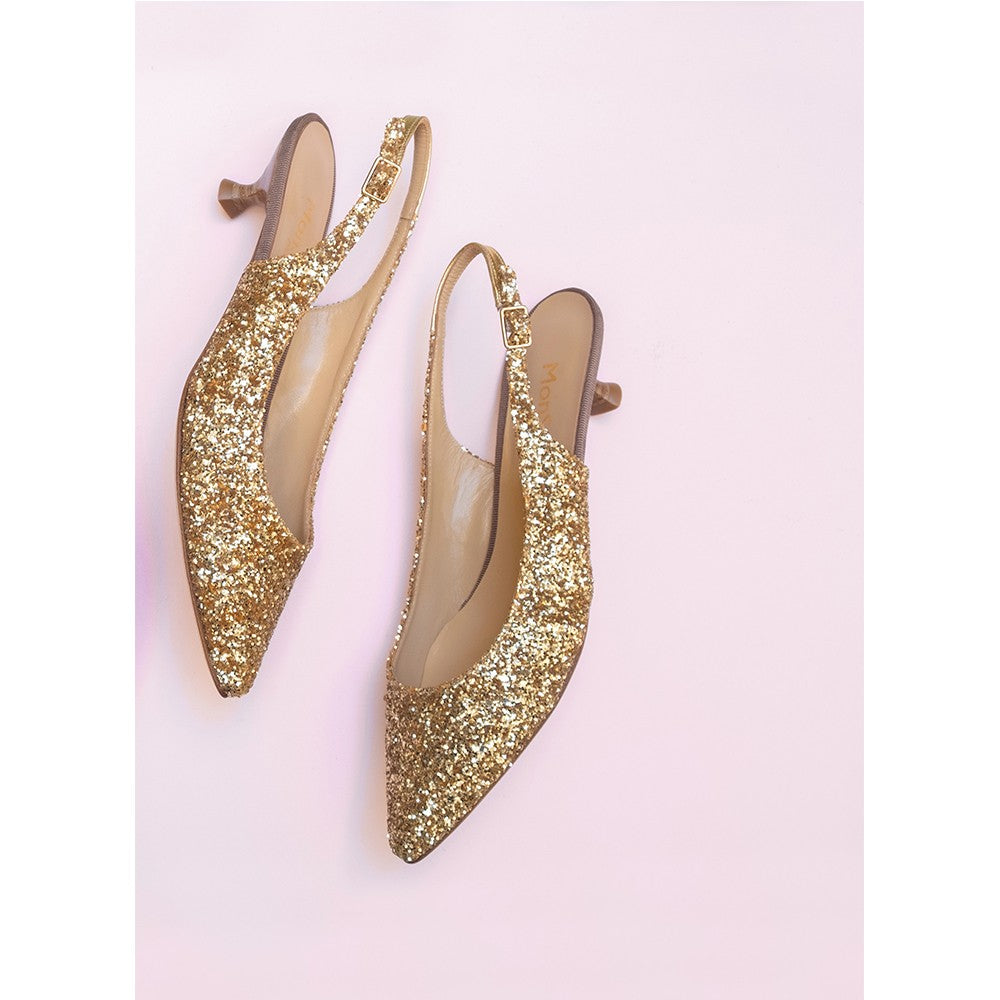 Escarpin slingback petit talon cuir doré fabrication italie 