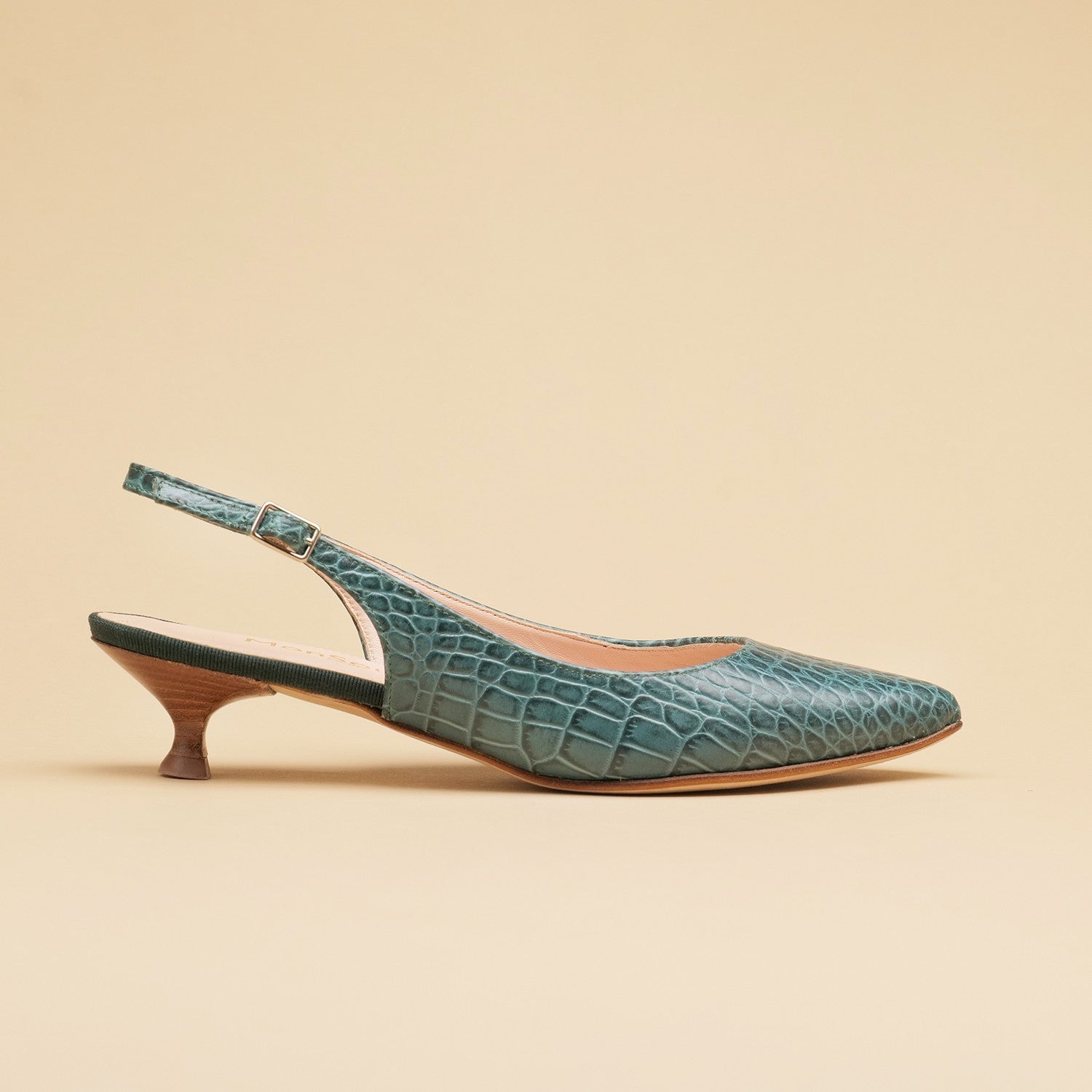 Slingback cuir croco vert fabrique en Italie Mon Soulier