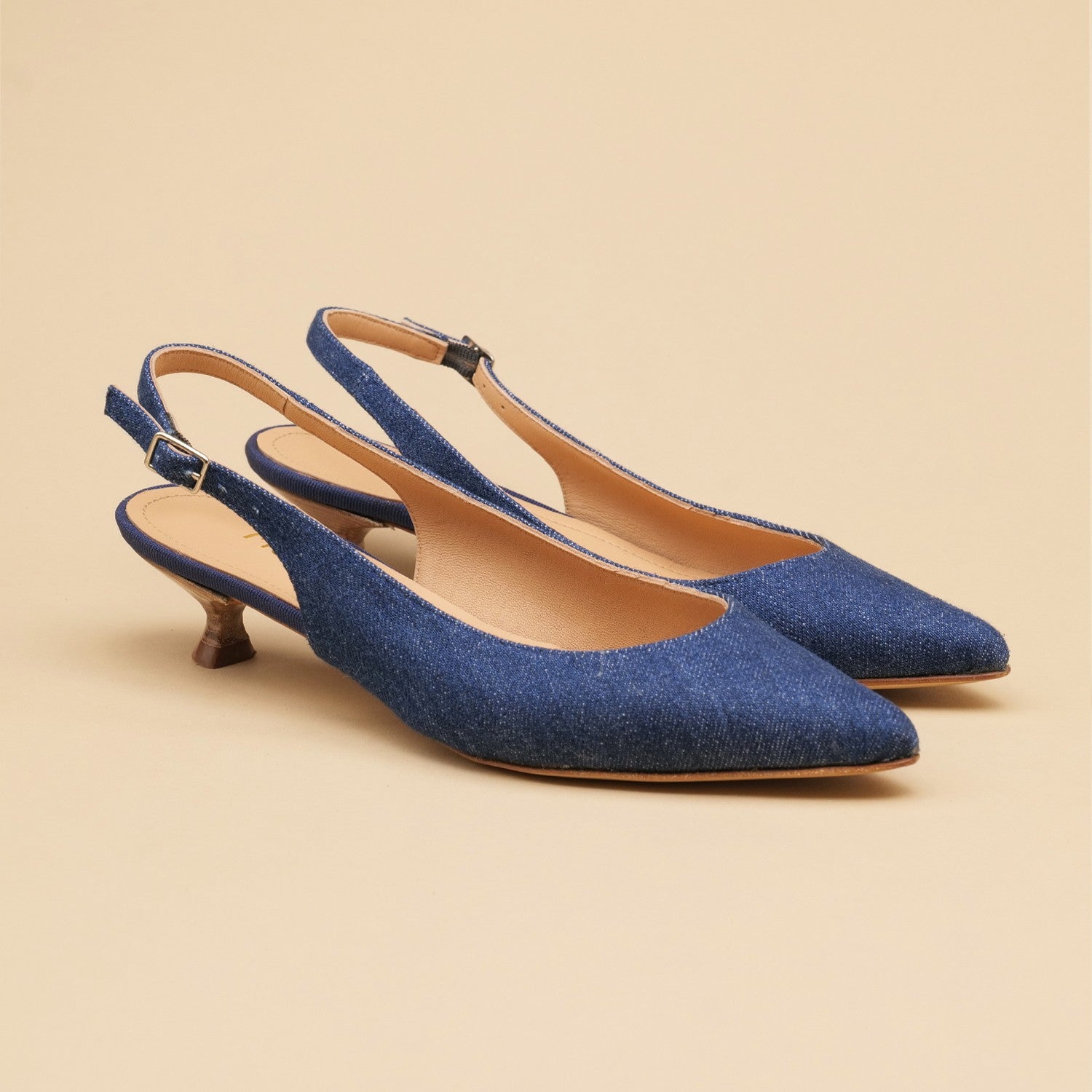 escarpin slingback petit talon jeans bleu marine fabrique en Italie Mon Soulier