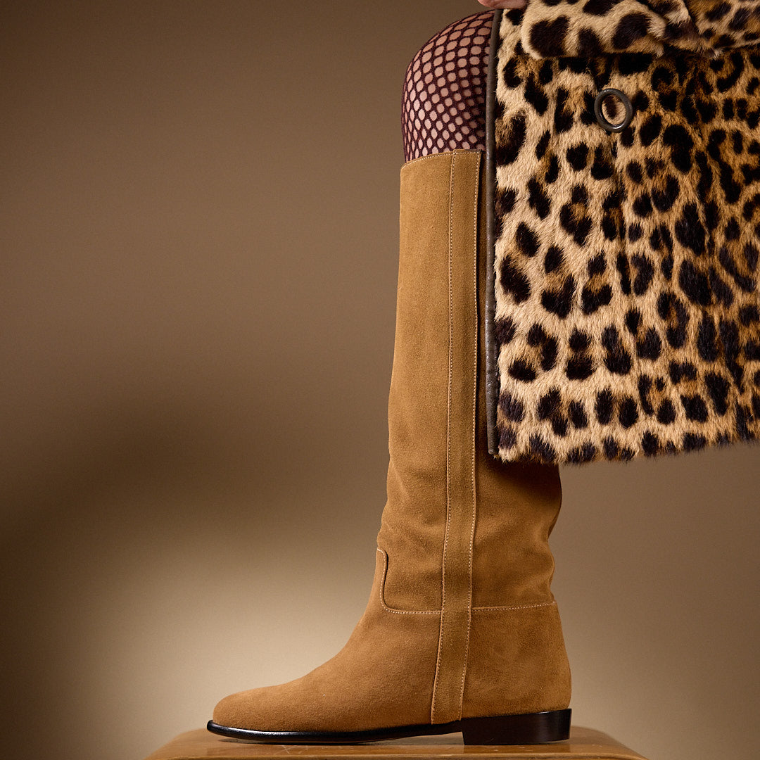 Bottes Femmes Hiver Doublées – Bottines Plates PU Cuir Souple, Fermeture Éclair, Bottes Cavalières Larges Confortables Fourrées