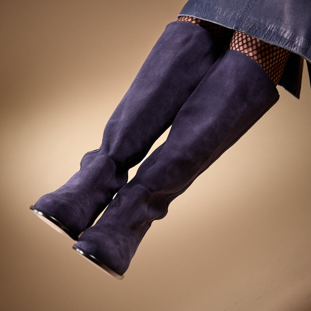 Bottes plates croute bleu marine fabrication italie